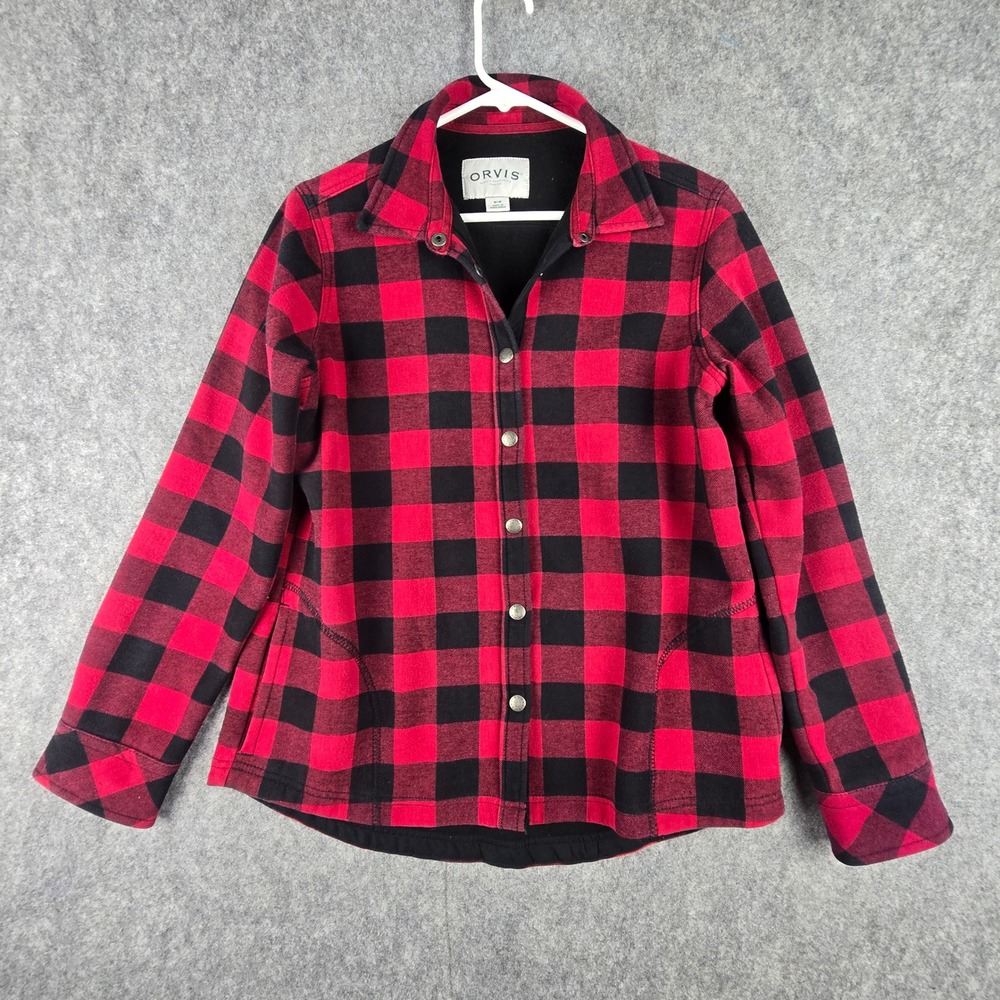 Orvis Fleece Lined Flannel Shirt Jacket Mens Medium M Red Buffalo Plaid Shacket
